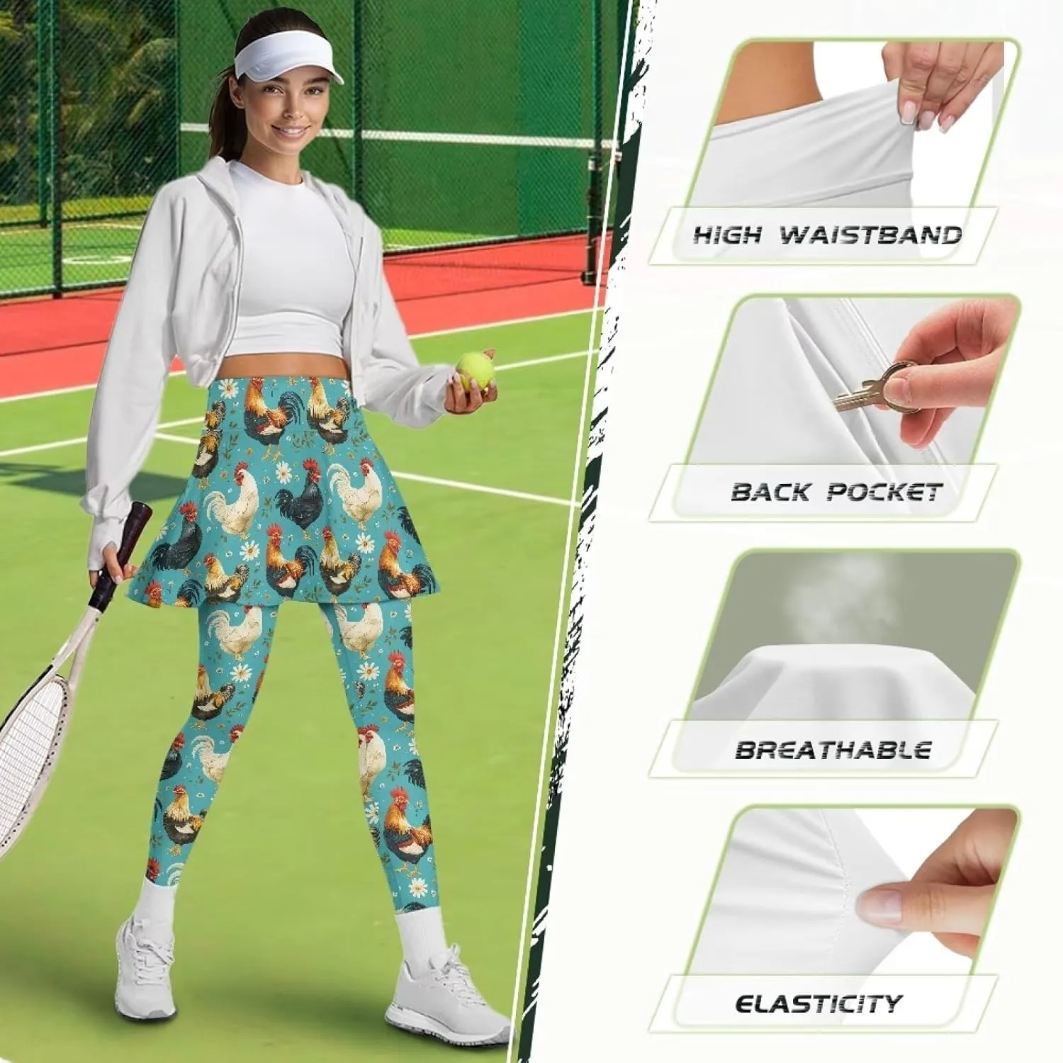 Tennis Skirted Leggings for Women High Waist Skirted Pants with Pockets Pickleball Golf Pants with Skirt