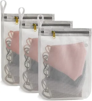 TENRAI 3 Packs Delicate Laundry Bags for Reusable Face Masks and Reusable Makeup Remover Pads,Fine Mesh Wash Bags,Use YKK Zipper, with Hanger Loop, Portable Mask Storage Bag (3 Small)