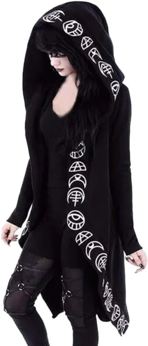 Trendy Gothic Hoodies for Women Punk Halloween Costumes Hooded Cardigan Jacket Plus Size Long Sleeve Cloak