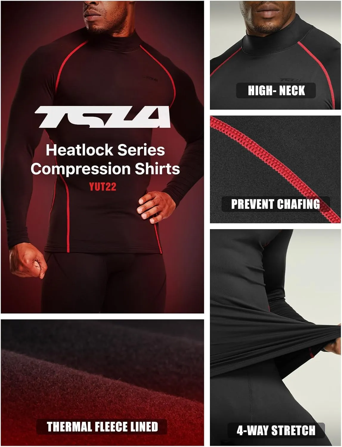 TSLA Men's Thermal Long Sleeve Compression Shirts, Mock/Turtleneck Winter Sports Running Base Layer Top