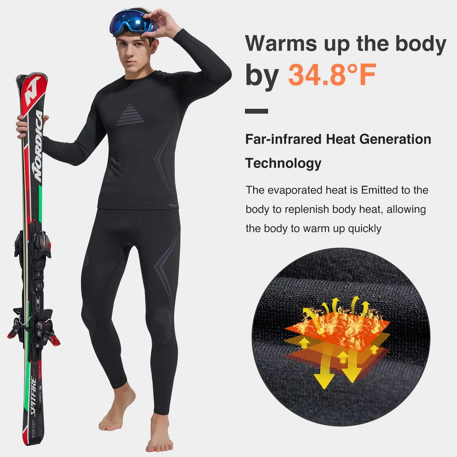 UNIQUEBLLA Long Johns Thermal Underwear Set for Men Thermal Base Layer Cold Weather Bottom Top