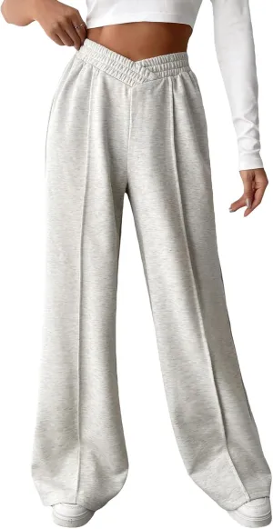 Verdusa Women's High Waist Wide Leg Baggy Sweatpants Jogger Workout Trousers