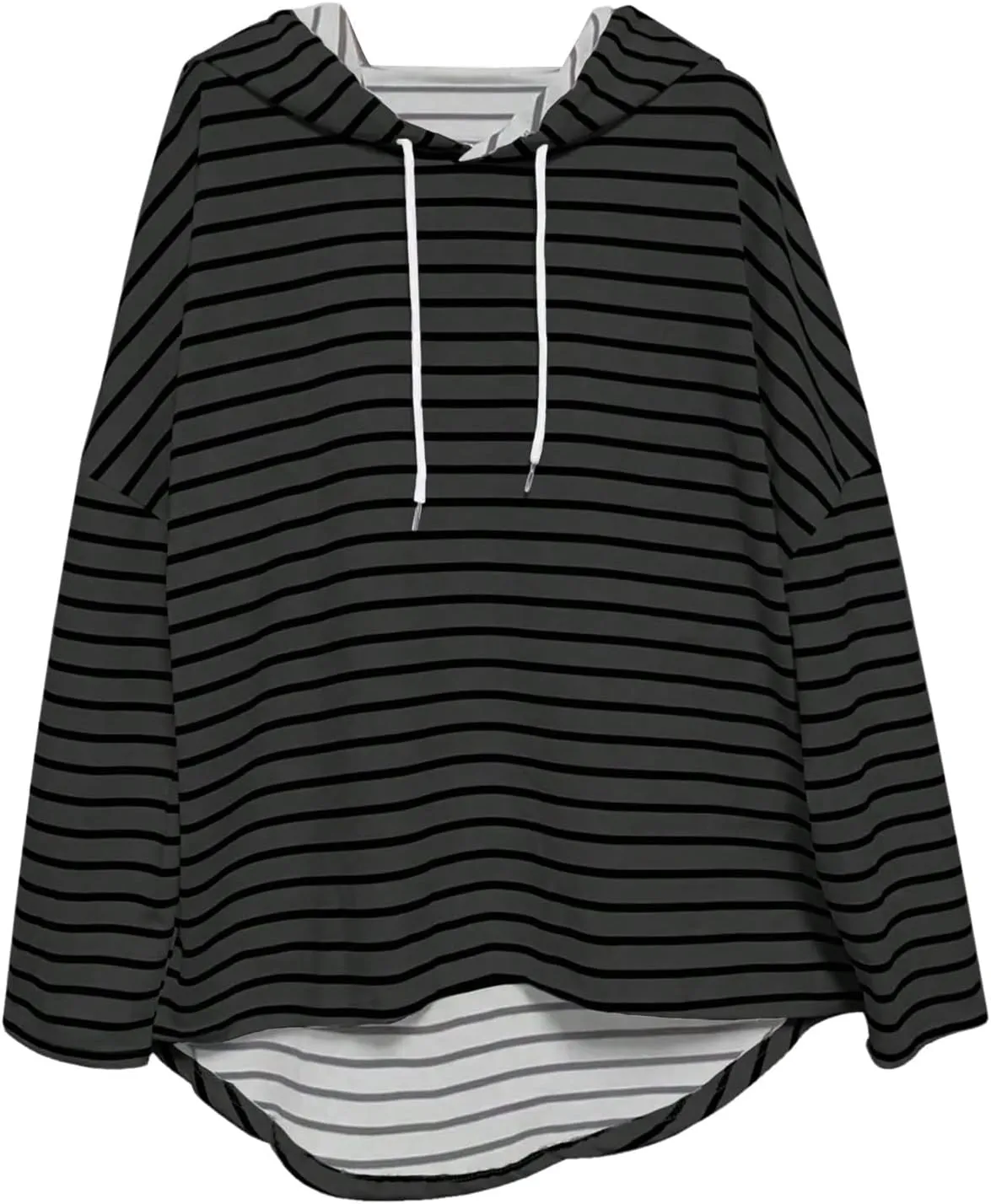 Verdusa Women's Striped Oversized Tshirts High Low Tunic Tops Long Sleeve Drawstring Hoodies