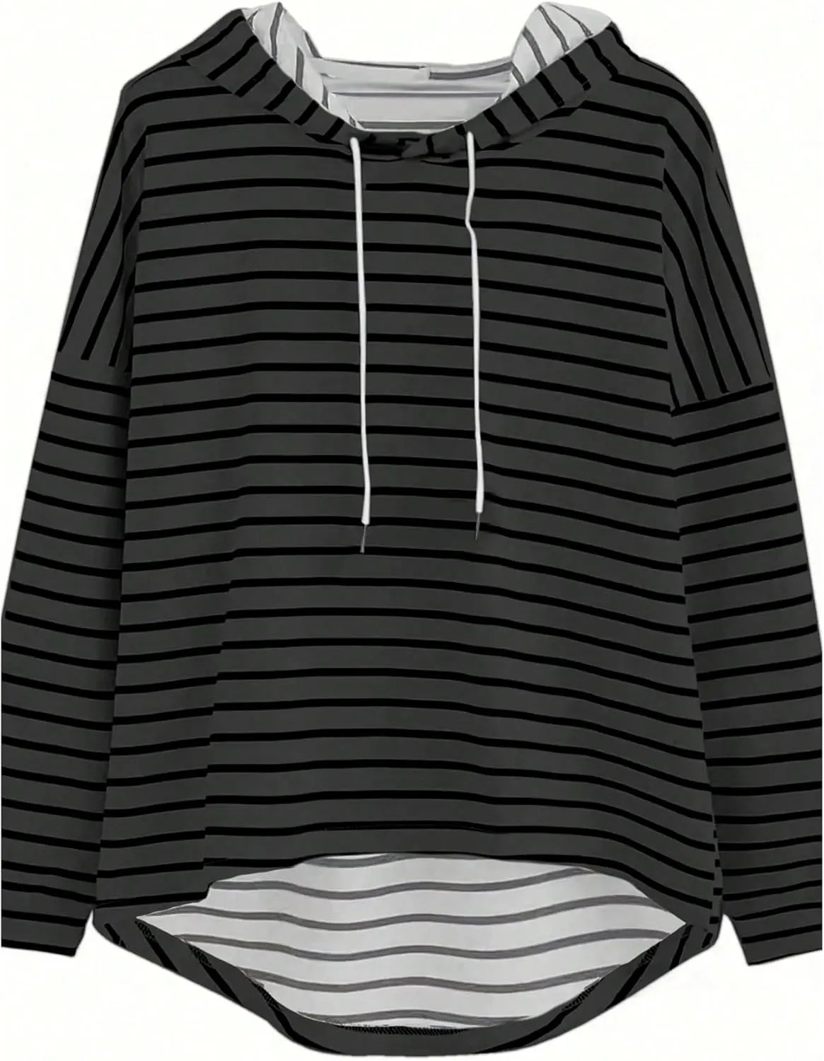 Verdusa Women's Striped Oversized Tshirts High Low Tunic Tops Long Sleeve Drawstring Hoodies
