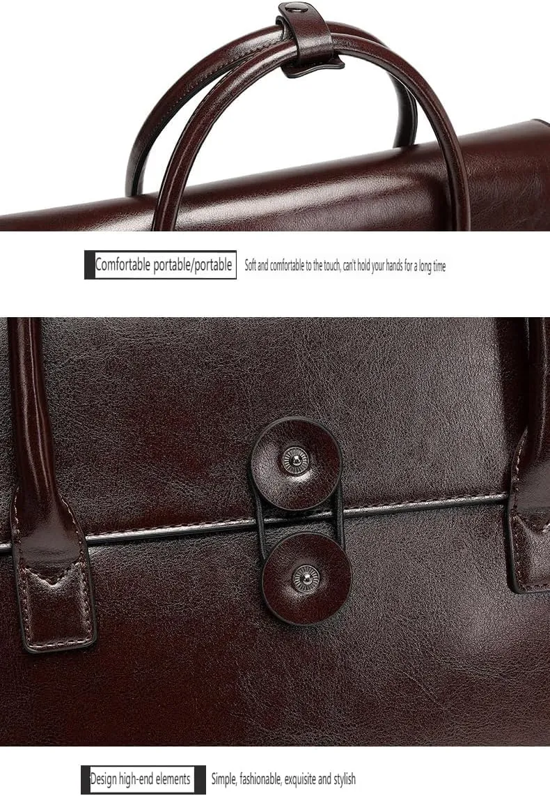 Vintage Leather Laptop Briefcase, 14-inch, Brown Business Messenger Bag with Anti-theft Features