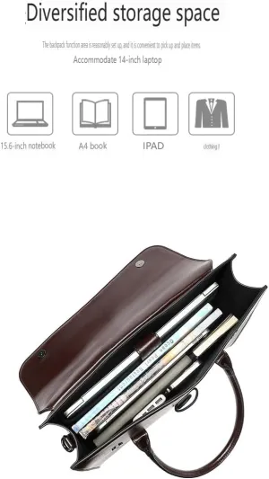 Vintage Leather Laptop Briefcase, 14-inch, Brown Business Messenger Bag with Anti-theft Features