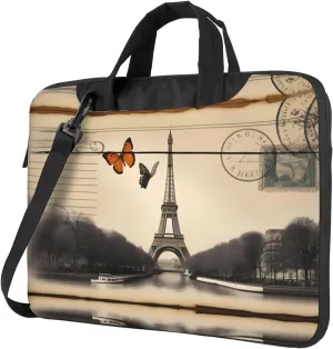 Vintage Paris Eiffel Tower Butterfly pattern Fashionable and ultra-thin shoulder laptop bag Shockproof soft lining
