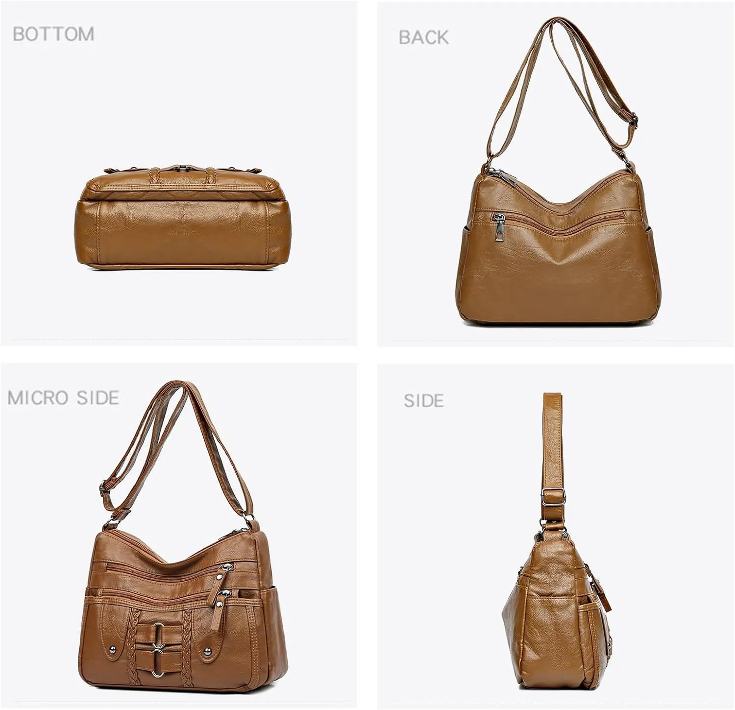 Vintage Soft PU Leather Bag for Women,Large Capacity Simple Fashionable Multi-layer Shoulder Crossbody Package