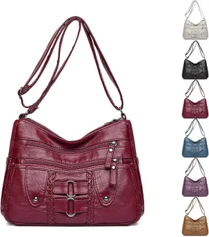 Vintage Soft PU Leather Bag for Women,Large Capacity Simple Fashionable Multi-layer Shoulder Crossbody Package