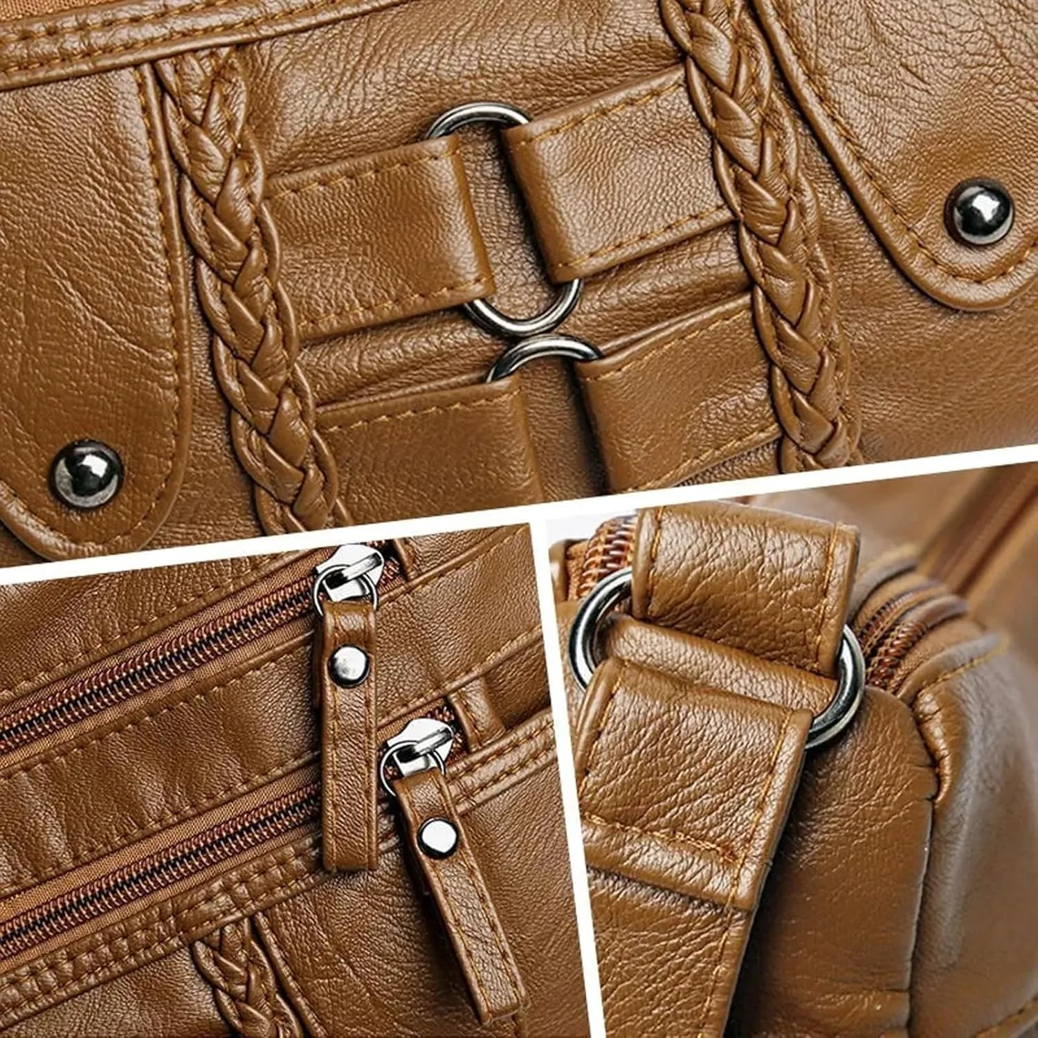 Vintage Soft PU Leather Bag for Women,Large Capacity Simple Fashionable Multi-layer Shoulder Crossbody Package