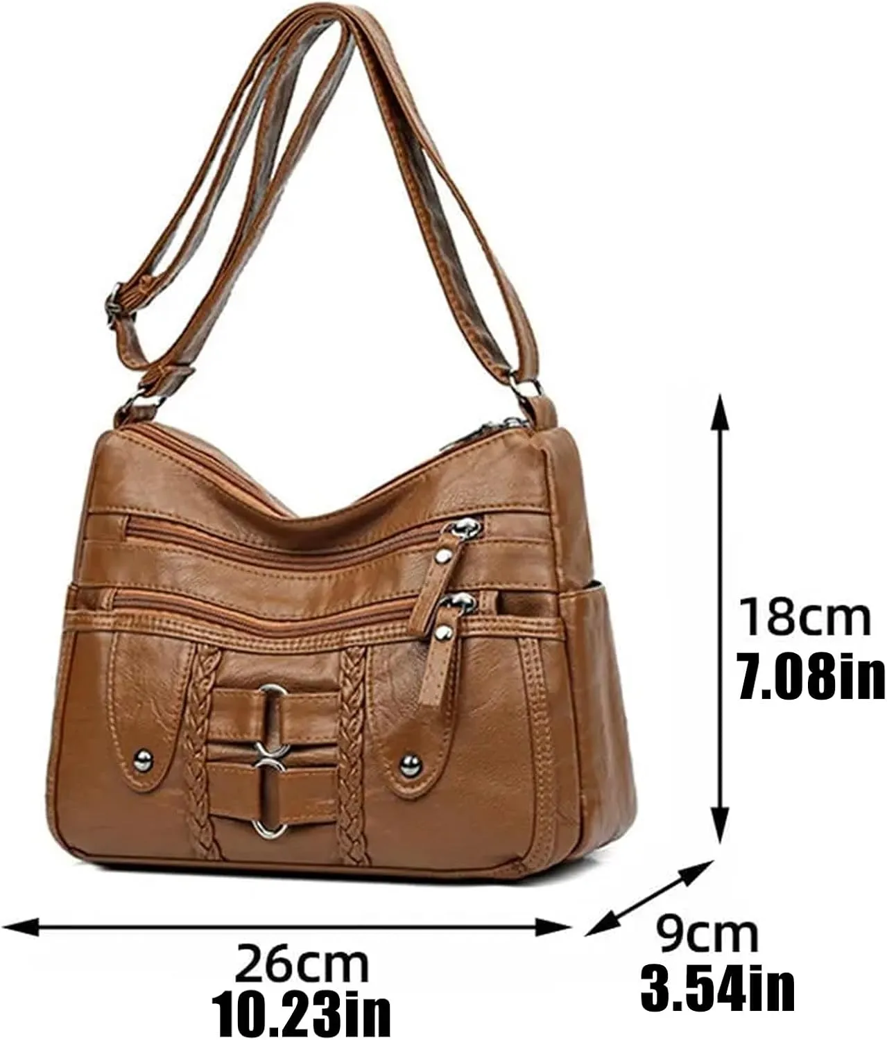 Vintage Soft PU Leather Bag for Women,Large Capacity Simple Fashionable Multi-layer Shoulder Crossbody Package