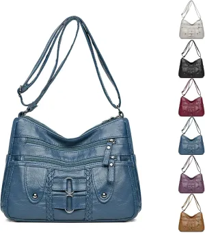 Vintage Soft PU Leather Bag for Women,Large Capacity Simple Fashionable Multi-layer Shoulder Crossbody Package