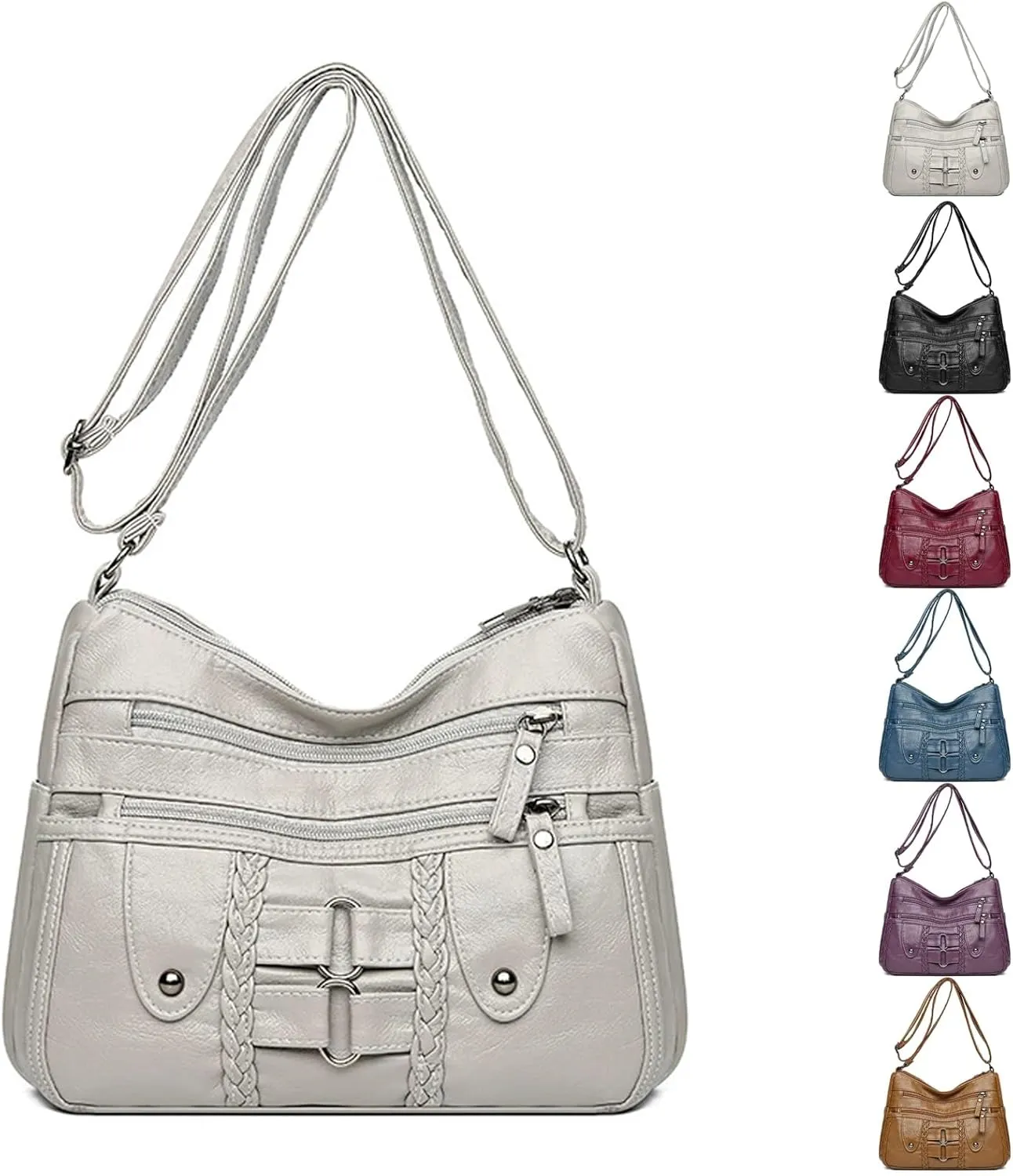 Vintage Soft PU Leather Bag for Women,Large Capacity Simple Fashionable Multi-layer Shoulder Crossbody Package