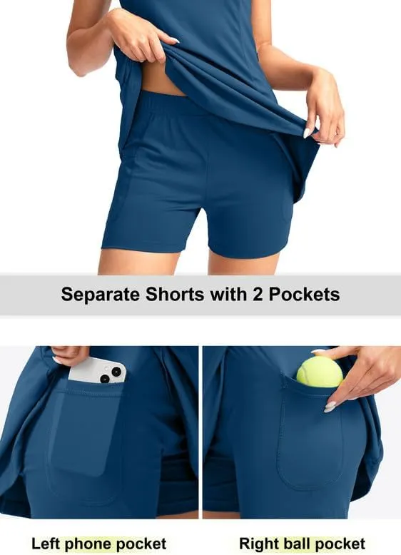 Viodia Women's Tennis Golf Dress with Shorts Active Exercise Workout Sports Athletic Dresses for Women with Zipper Pockets