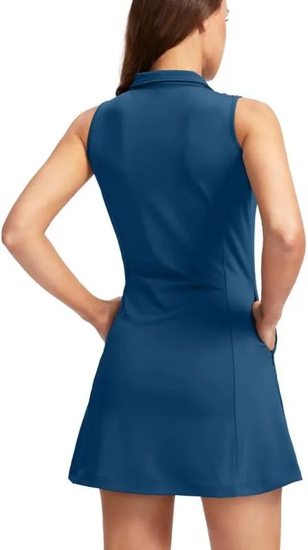 Viodia Women's Tennis Golf Dress with Shorts Active Exercise Workout Sports Athletic Dresses for Women with Zipper Pockets