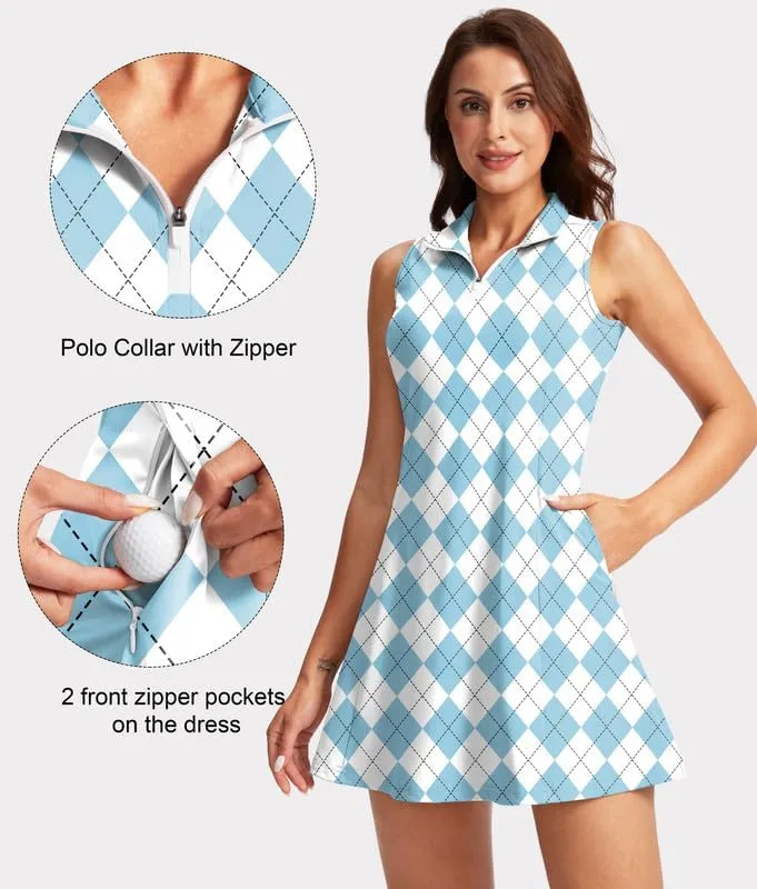 Viodia Women's Tennis Golf Dress with Shorts Active Exercise Workout Sports Athletic Dresses for Women with Zipper Pockets