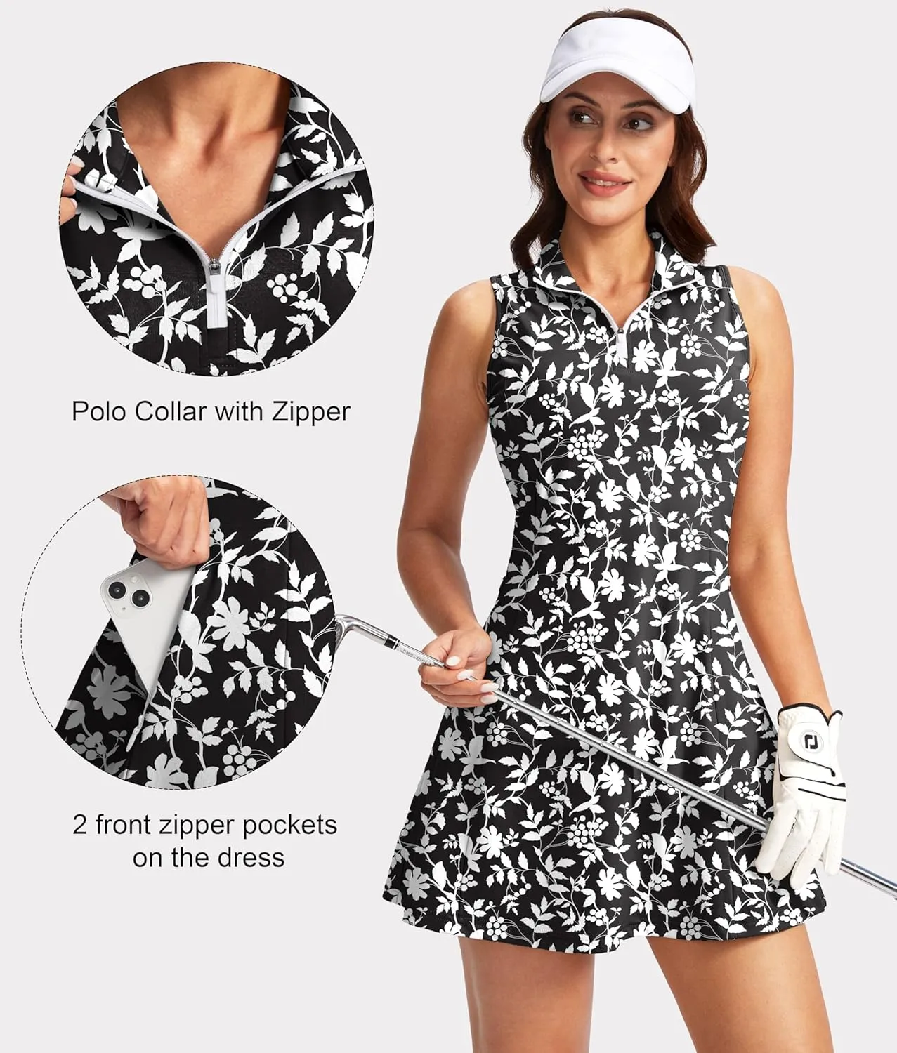 Viodia Women's Tennis Golf Dress with Shorts Active Exercise Workout Sports Athletic Dresses for Women with Zipper Pockets