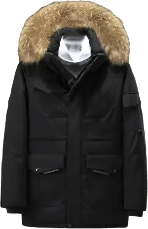 White Duck Down Jacket Men's Winter Luxury Cold Fur Collar Warm Parka Casual Outdoor Ski Long Down Jacket