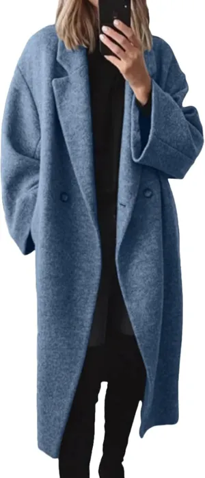 Winter Trench Coat Women Casual Long Sleeve Coat Long Button Down Overcoats