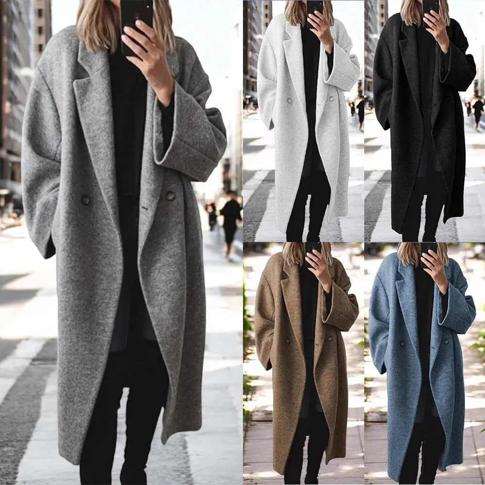 Winter Trench Coat Women Casual Long Sleeve Coat Long Button Down Overcoats