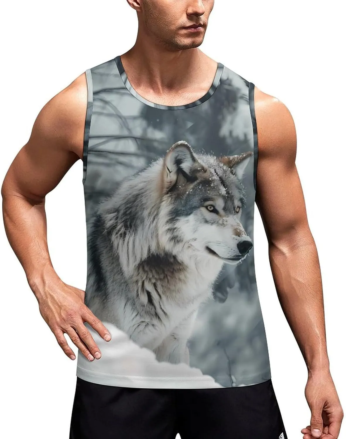 Wolves Winter Forests Men's Tank Top Sleeveless T-Shirt Pullover Vest Shirts Gym Workout Beach Funny