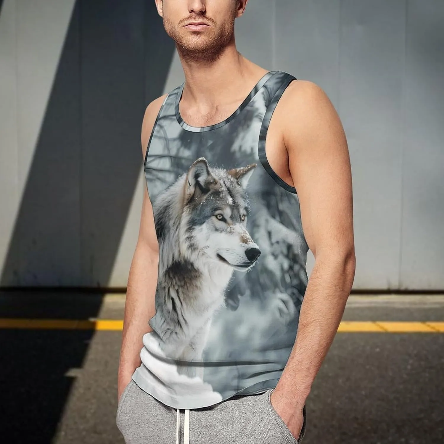 Wolves Winter Forests Men's Tank Top Sleeveless T-Shirt Pullover Vest Shirts Gym Workout Beach Funny