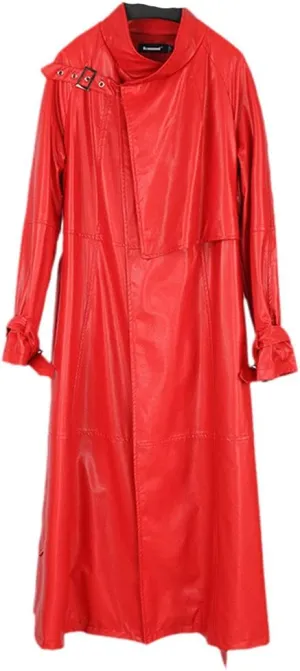Women Black Long Leather Trench, Belt Raglan Sleeve Spring Autumn Faux Leather Coat Plus Size