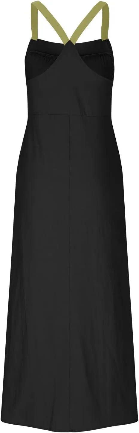 Women Cotton Linen Dress Spaghetti Straps Sleeveless Beach Sundress Solid Color Loose Flowy Maxi Dress 2025 Fashion