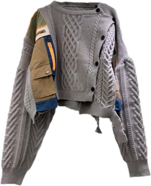 Women Irregular Patchwork Single-Breasted Plaid Stripe Cardigan Sweater Contrast Color Warm O-Neck Long Sleeves Knitted Tops