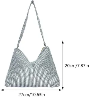 Women Lady Evening Dinner Clutch Bag Glitter Rhinestone Decorated Fashionable Shoulder Handbag Everyday Shoulder B