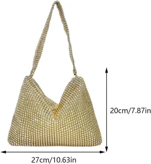 Women Lady Evening Dinner Clutch Bag Glitter Rhinestone Decorated Fashionable Shoulder Handbag Everyday Shoulder B