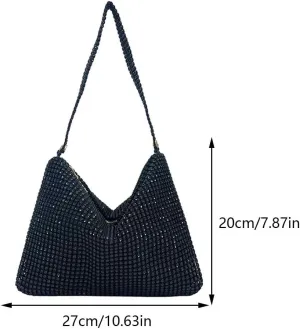 Women Lady Evening Dinner Clutch Bag Glitter Rhinestone Decorated Fashionable Shoulder Handbag Everyday Shoulder B
