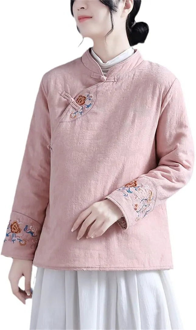Women Loose Cotton Coat Embroidery Casual Padded Jacket Traditional Vintage Ethnic Tang Suit
