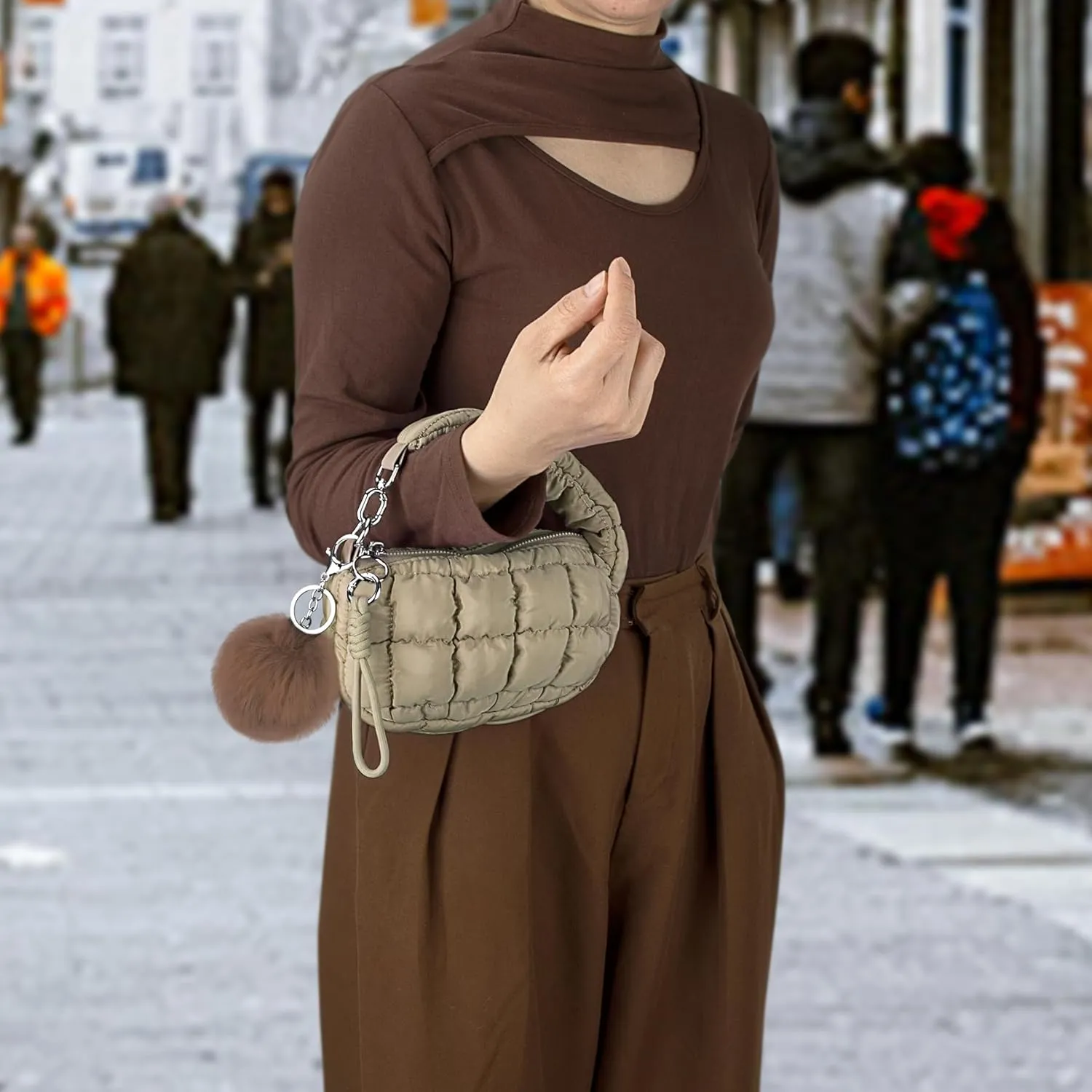 Women Quilted Wristlet Bag Puffer Handbags Purse