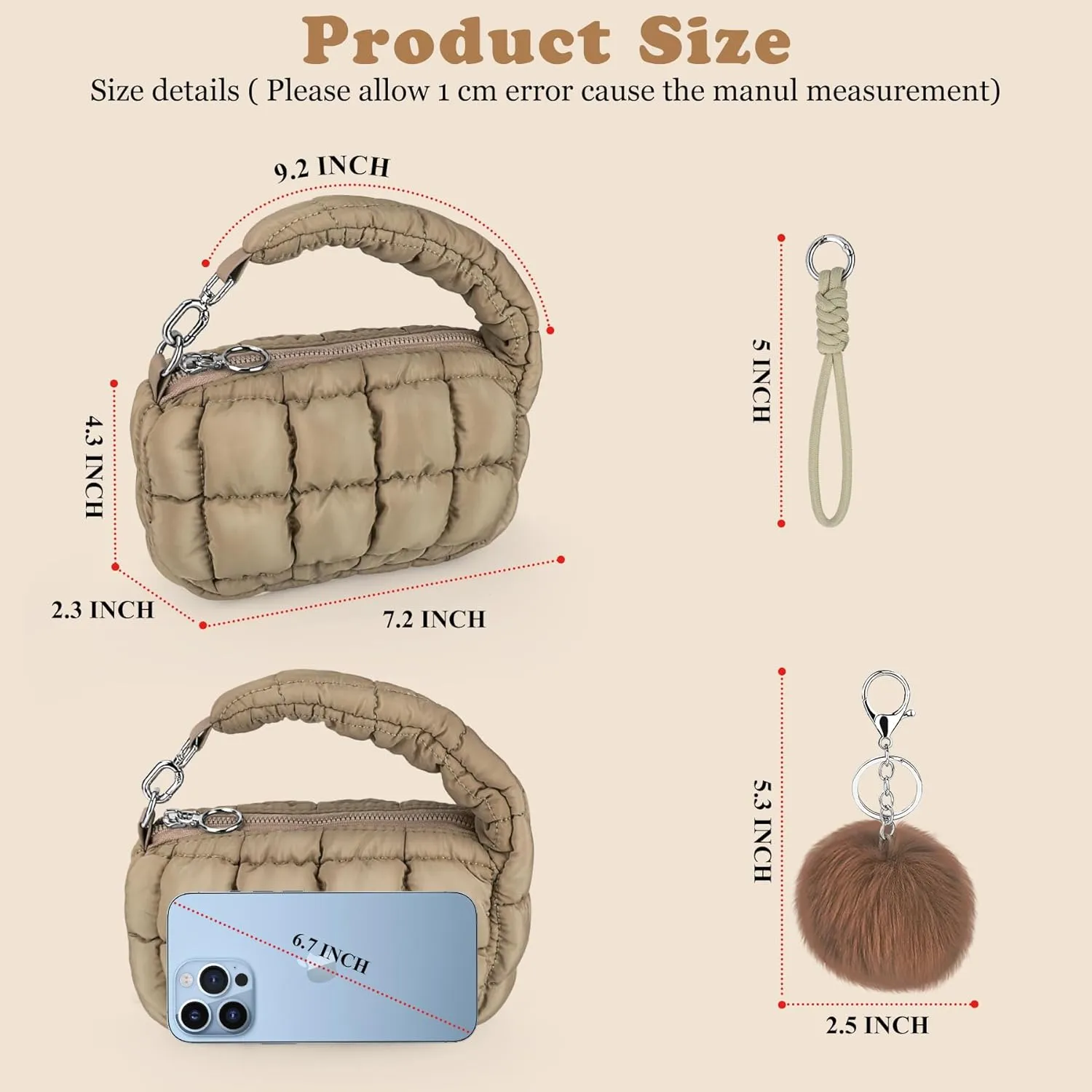 Women Quilted Wristlet Bag Puffer Handbags Purse