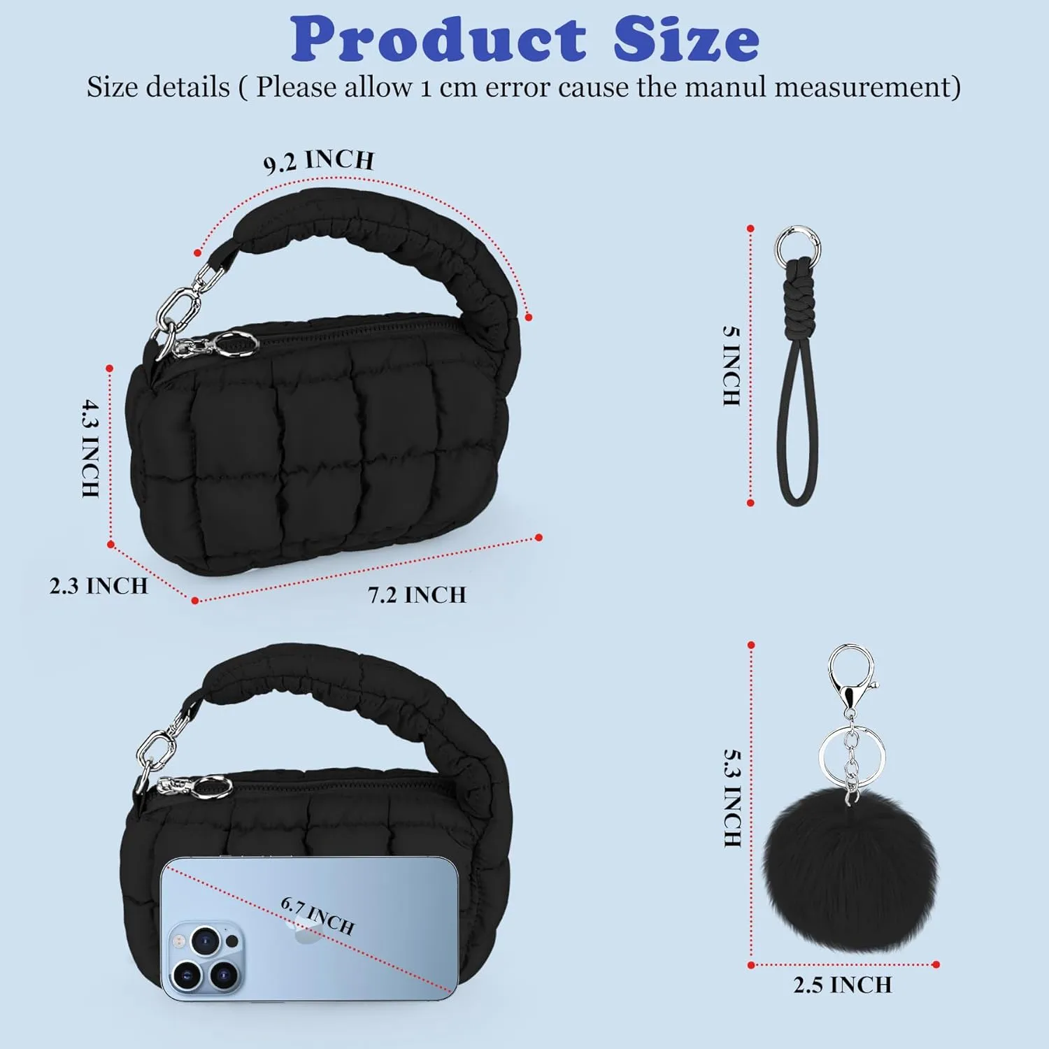 Women Quilted Wristlet Bag Puffer Handbags Purse