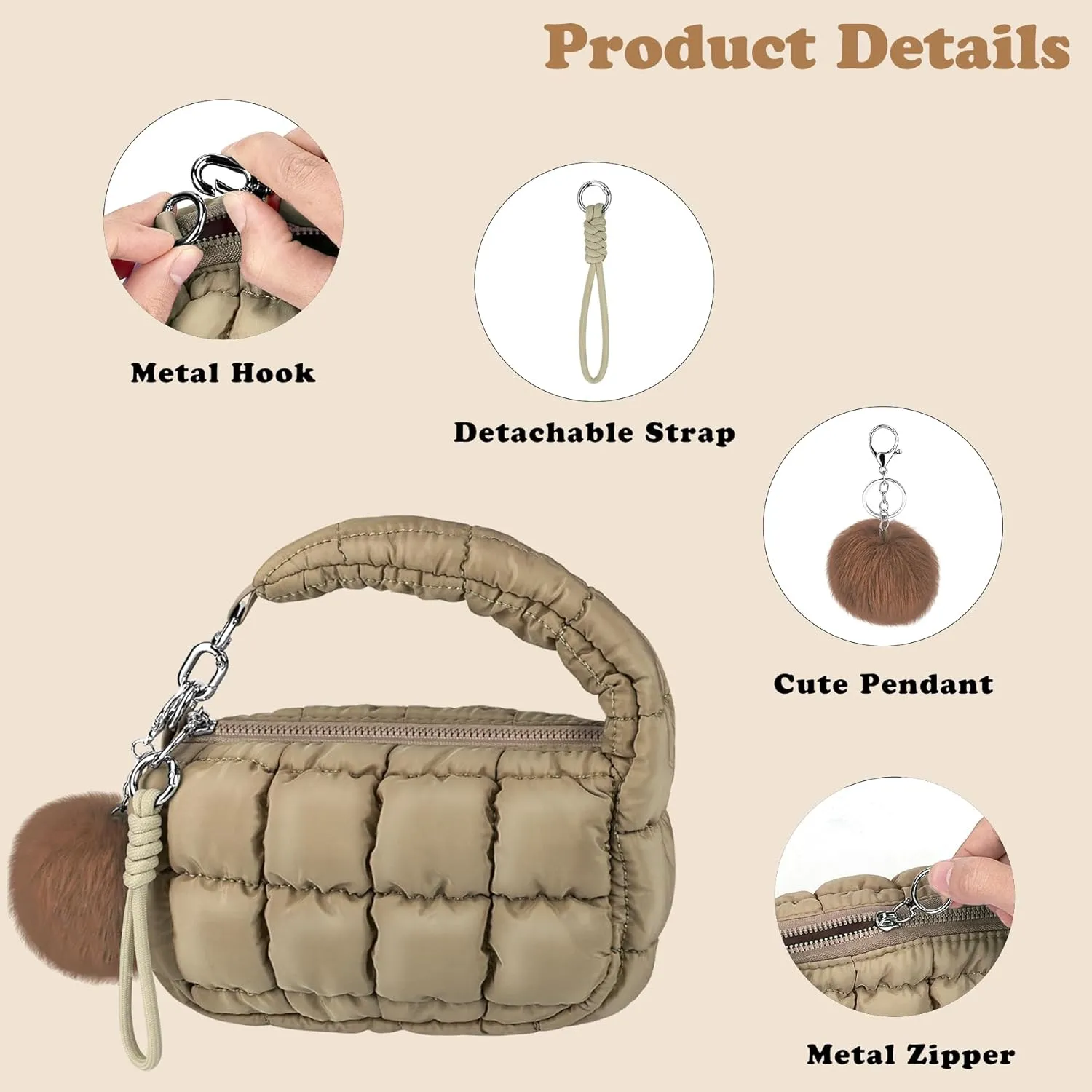 Women Quilted Wristlet Bag Puffer Handbags Purse