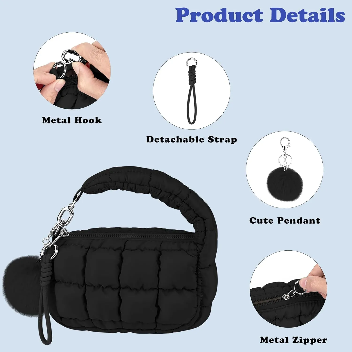 Women Quilted Wristlet Bag Puffer Handbags Purse