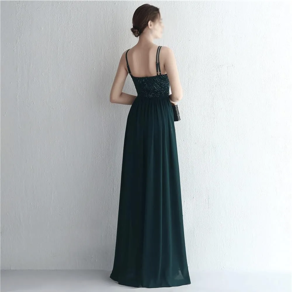 Women Sexy Long Evening Party Dress Fashionable Off Shoulder Sequin Evening Dress with Detachable Chiffon