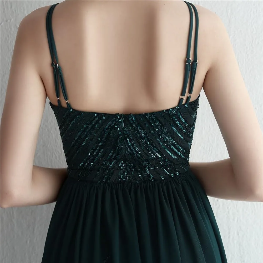 Women Sexy Long Evening Party Dress Fashionable Off Shoulder Sequin Evening Dress with Detachable Chiffon