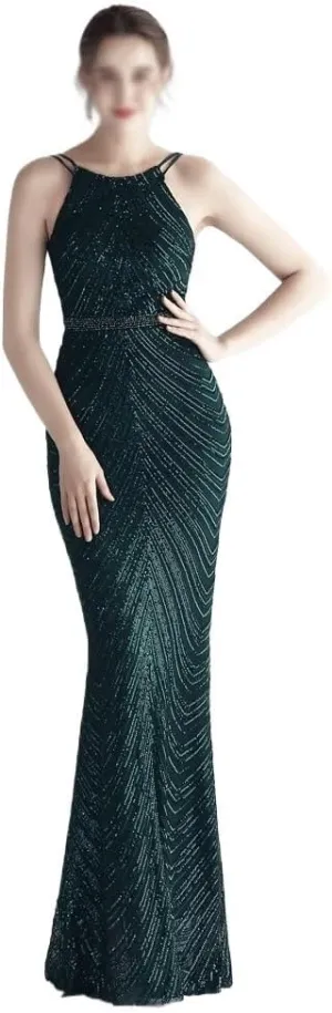 Women Sexy Long Evening Party Dress Fashionable Off Shoulder Sequin Evening Dress with Detachable Chiffon