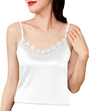 Women Sexy Silk Satin Tank Tops Camisole Spring V-Neck Patchwork Vest Shirt