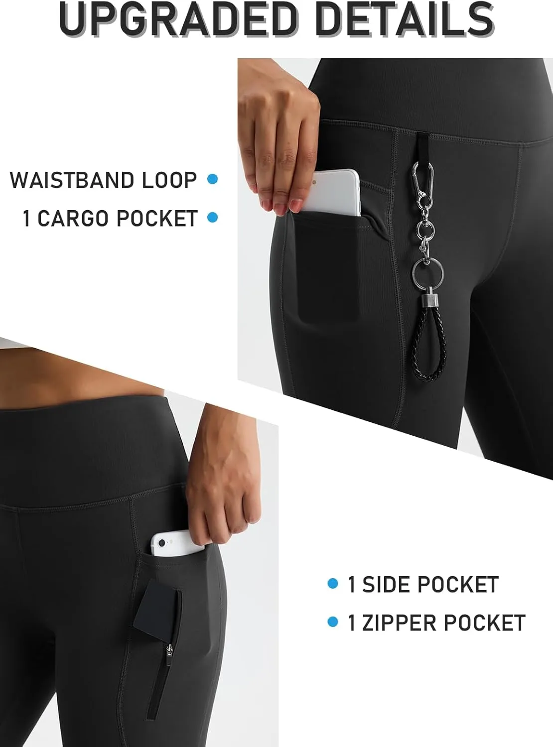 Women's 27" High Waisted Hiking Leggings with Zipper Pockets Tummy Control Workout Running Yoga Cargo Pants
