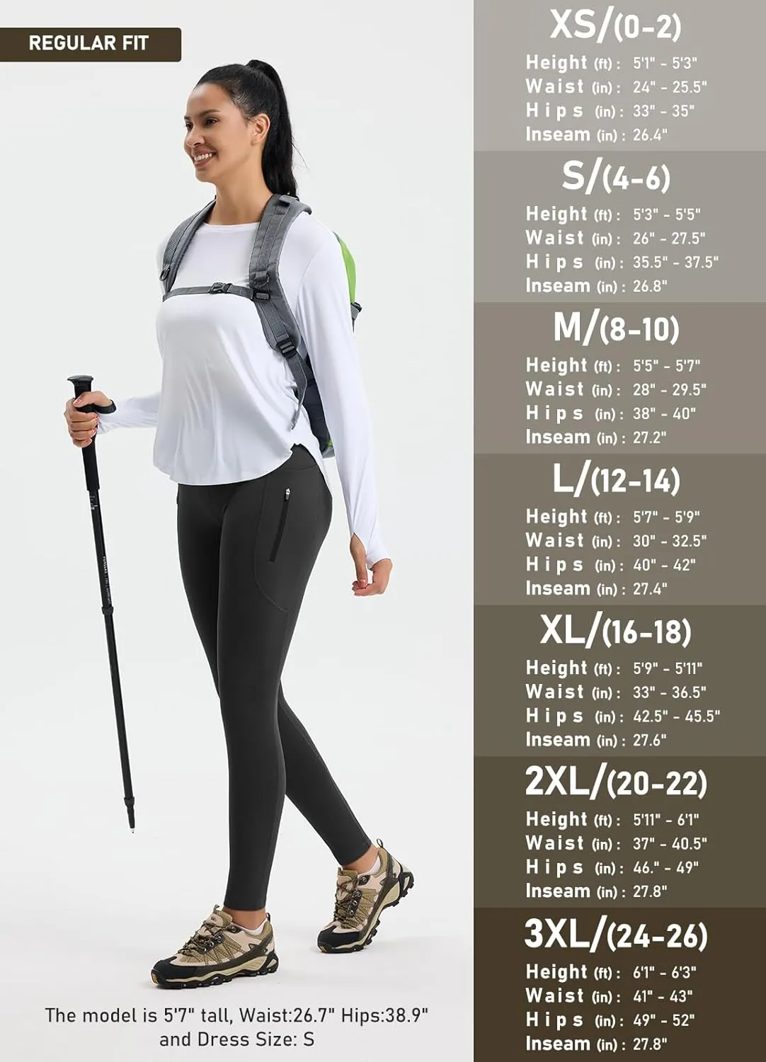 Women's 27" High Waisted Hiking Leggings with Zipper Pockets Tummy Control Workout Running Yoga Cargo Pants