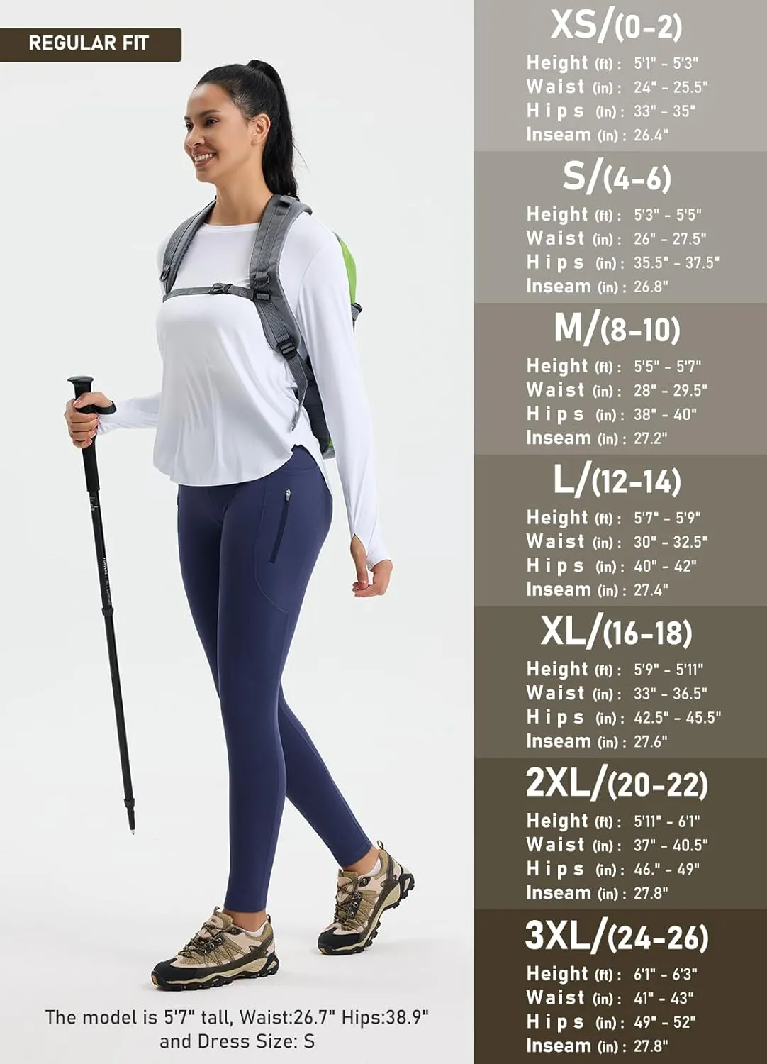 Women's 27" High Waisted Hiking Leggings with Zipper Pockets Tummy Control Workout Running Yoga Cargo Pants
