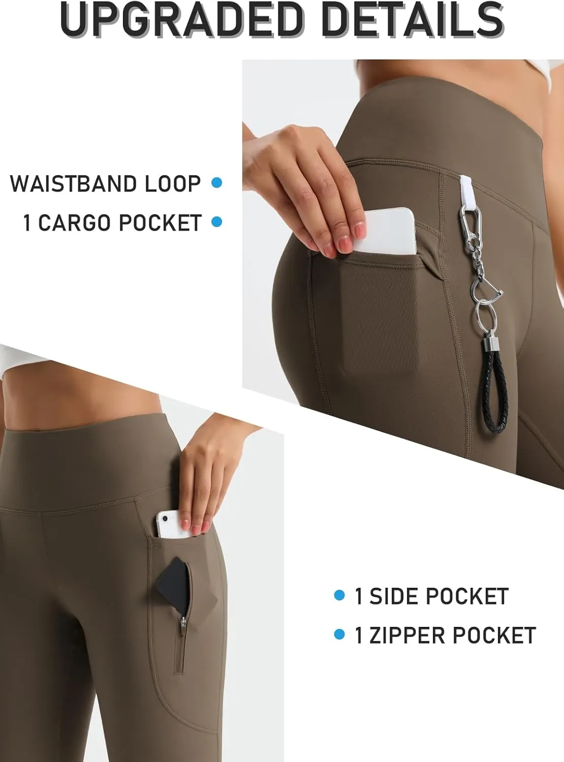 Women's 27" High Waisted Hiking Leggings with Zipper Pockets Tummy Control Workout Running Yoga Cargo Pants