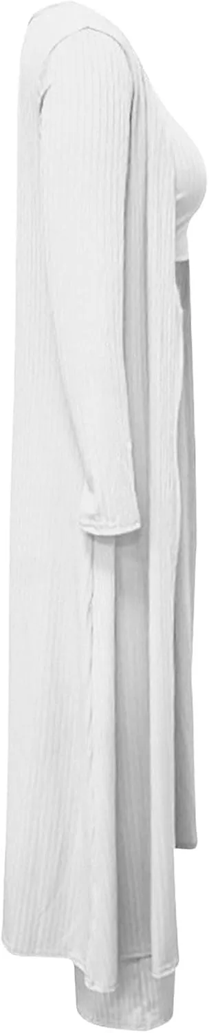 Women's 3 Piece Knit Lounge Set Pajama Long Sleeve Cardigan Sleeveless Top High Waist Pants Sweatsuit Loungewear