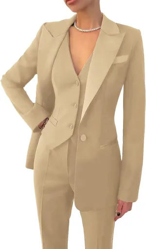 Women's 3 Piece Office Lady Suit Set for Business - Casual Blazer Pant Set for Work