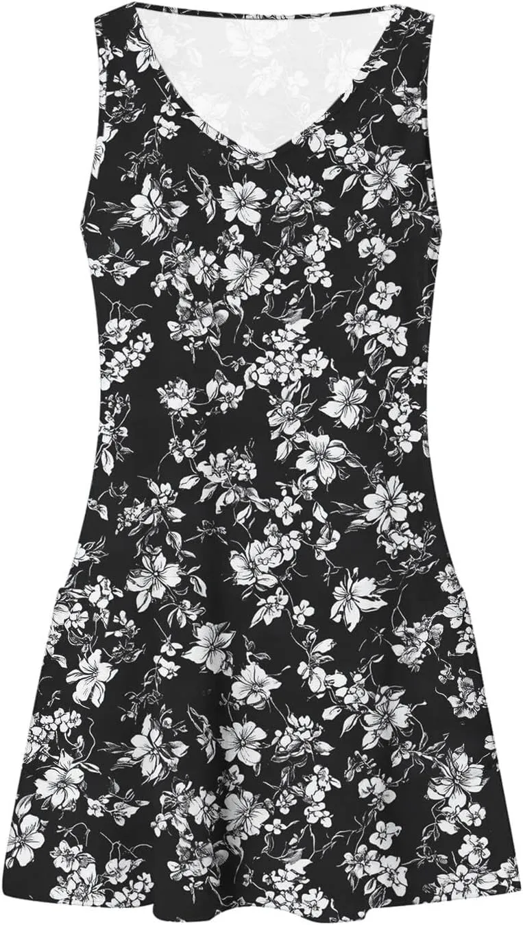 Womens Beach Dresses Trendy Swimsuit Cover Ups Sleeveless Vacation Dresses Floral Flowy Mini Dress Swing Dresses