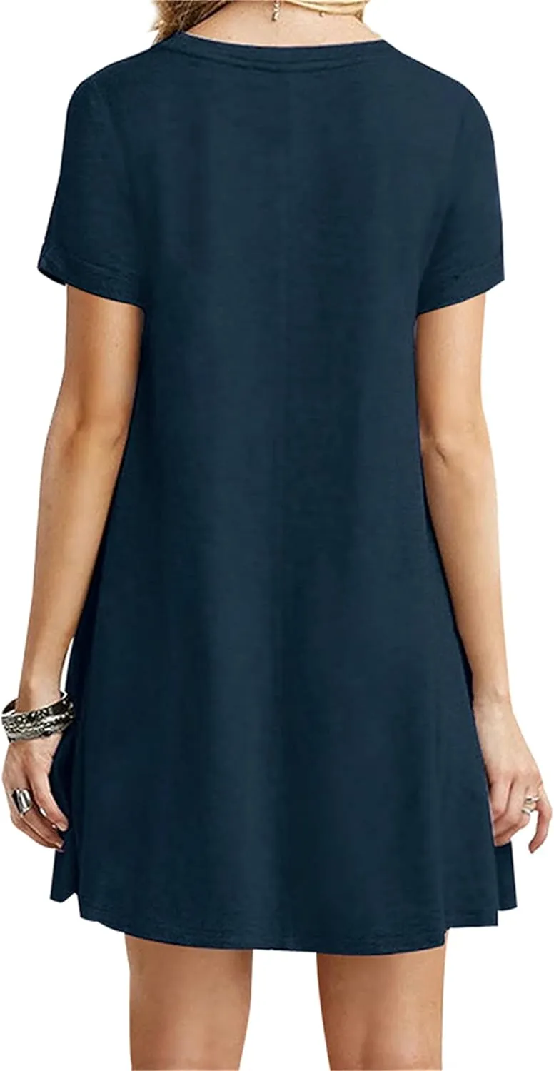 Women's Casual Solid Color Sundress Fashionable Pastel Midi Dress Lightweight Cocktail Party T-Shirt Dress